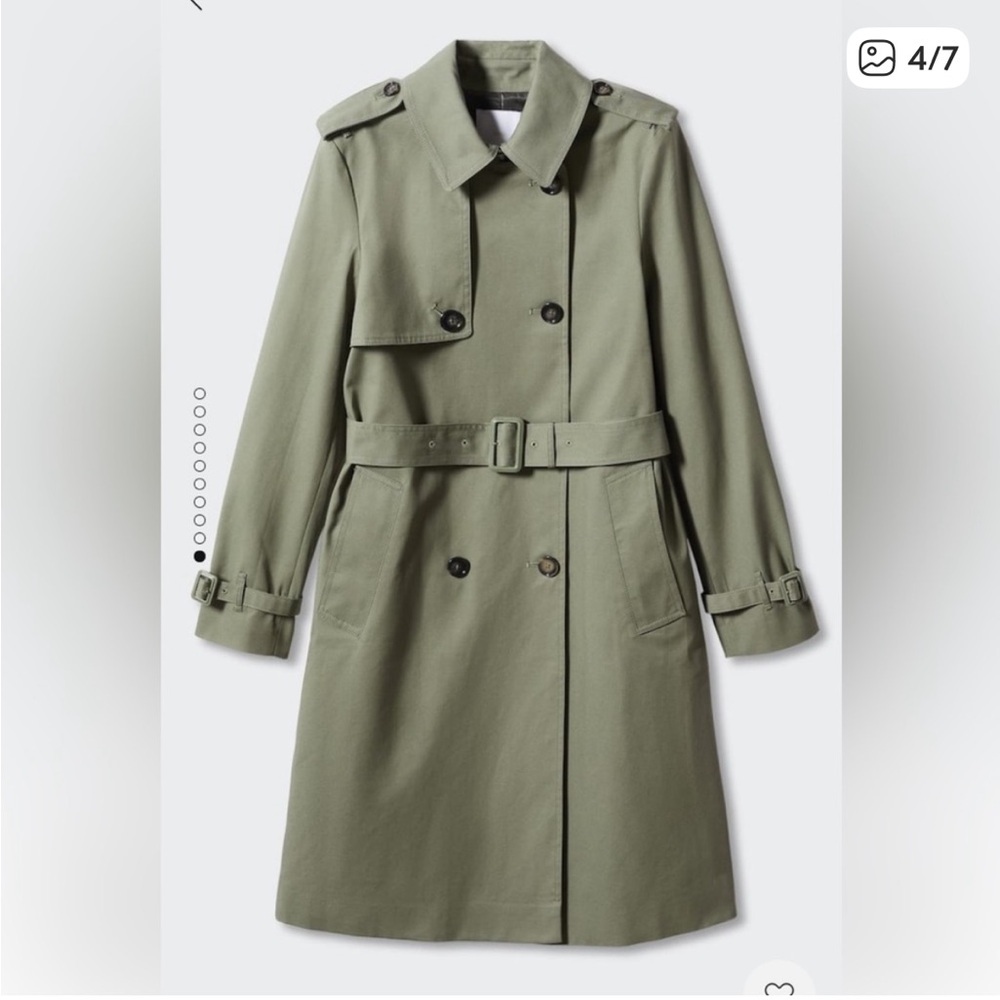NWT Mango Classic Trench Coat with Belt Green Cotton Size S - Picture 7 of 13